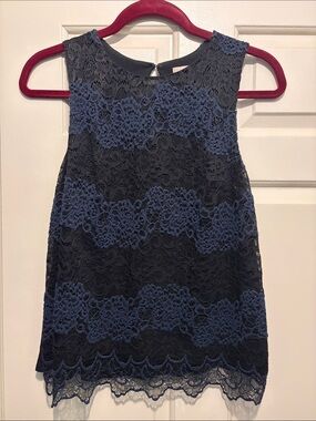 LOFT Navy and Black Lace Sleeveless Shell Top